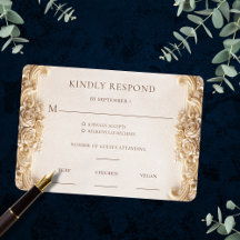 Cartão de Resposta RSVP Floral Dourado Elegante Or
