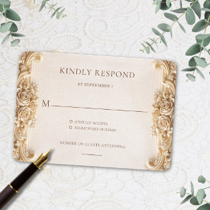 Cartão de Resposta RSVP Floral Dourado Elegante Or