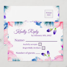 Cartão de Resposta RSVP Floral em Aquarela com Cor