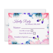 Cartão de Resposta RSVP Floral em Aquarela com Cor