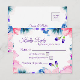 Cartão de Resposta RSVP Floral em Aquarela com Cor
