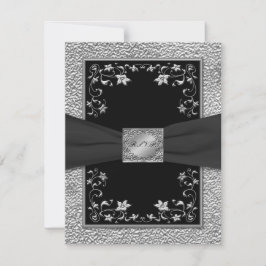 Cartão de Resposta RSVP Floral Preto e Cinza Chumb