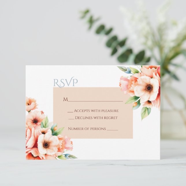 Cartão de Resposta RSVP Floral Rosa Elegante (Em pé/Frente)