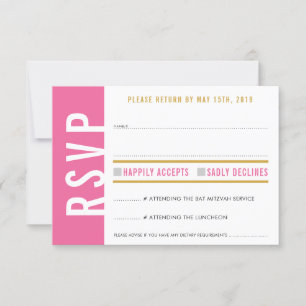 CARTÃO DE RESPOSTA RSVP lindo bonito rosa branco c