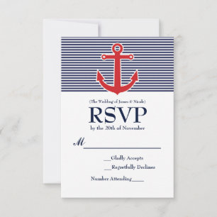 Cartão de Resposta RSVP Listrado Náutico Âncora Ve