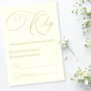 Cartão de Resposta RSVP Marfim e Dourado