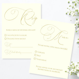 Cartão de Resposta RSVP Marfim e Dourado com Escol