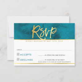 CARTÃO DE RESPOSTA RSVP moderno azul teal dourado