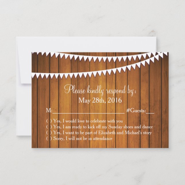Cartão de Resposta RSVP para Casamento Rústico (Frente)