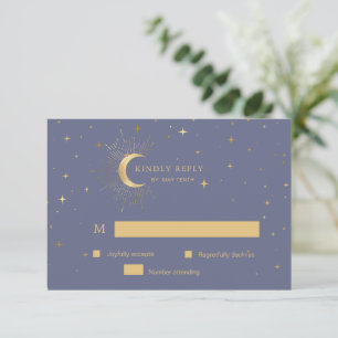 Cartão de Resposta RSVP Pastel Celestial Gold Moon