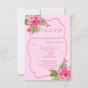 Cartão de Resposta RSVP Pink Hibiscus Hawaiian 3.5
