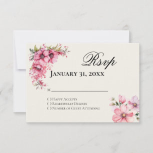 Cartão de resposta RSVP rosa de Quinceanera