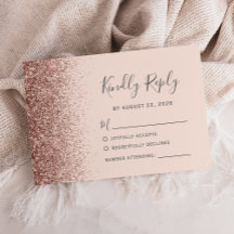 Cartão de Resposta RSVP Rosa Dourado Moderno com B