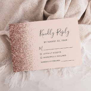Cartão de Resposta RSVP Rosa Dourado Moderno com B