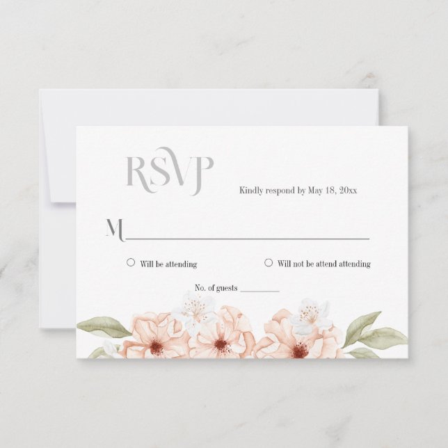 Cartão de Resposta Simples Floral Pêssego Macio (Frente)