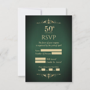 Cartão de Resposta Verde para Bodas de 50 Anos
