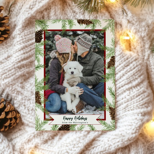 Cartão de Retrato com Pine de Aquarela Feriada - U (Criador carregado)