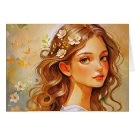 Cartão de retrato em aquarela Art Nouveau