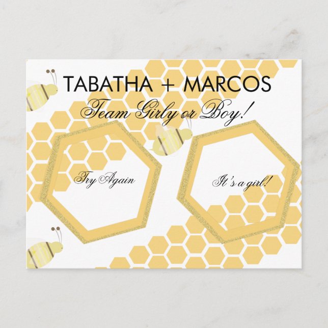 Cartão de Revelação de Gênero de Bebê com Mel de A (Frente)