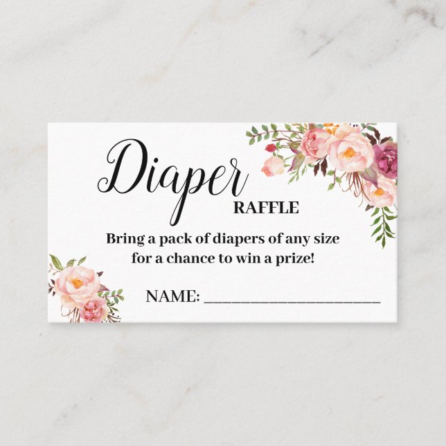 Cartão de rifa cor-de-rosa para chá de fraldas de  (Frente)