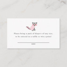 Cartão de rifa de fralda Raccoon para chá de frald