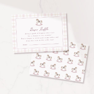 Cartão de rifa de fraldas Cavalo de Balanço Rosa C