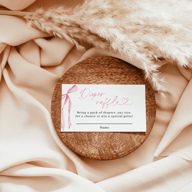 Cartão de Rifa de Fraldas com Laço Rosa, Chá de Be (Criador carregado)