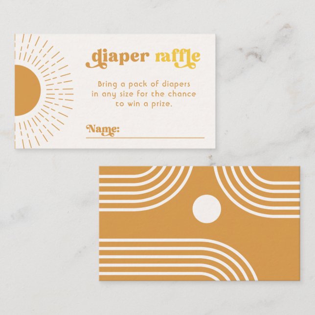Cartão de rifa de fraldas do sol editável (Frente/Verso)