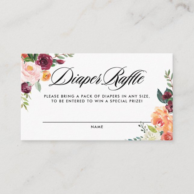 Cartão de Rifa de Fraldas para Chá de Bebê com Flo (Frente)