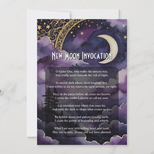 Cartão de Ritual de Invocação da Lua Nova Pagã (Frente)