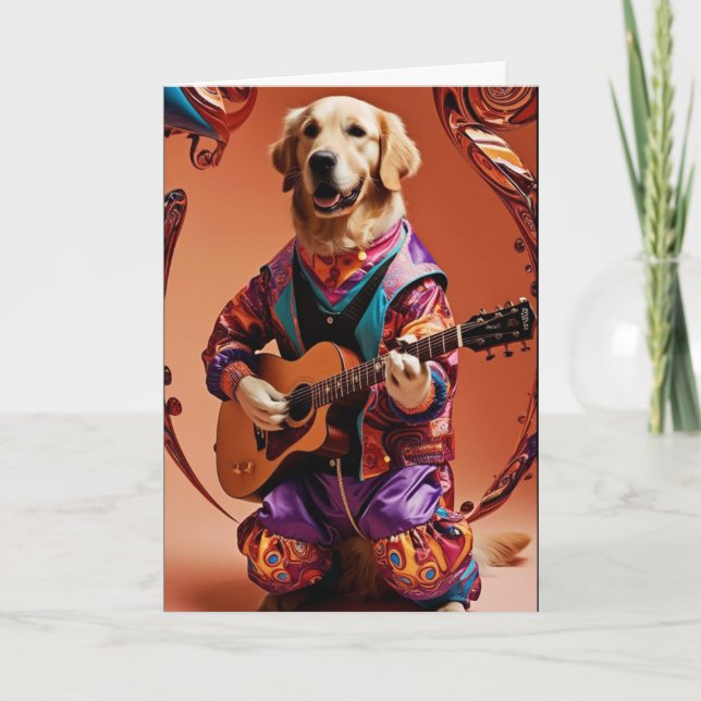 Cartão de Rock Star do Golden Retriever Engraçado (Frente)