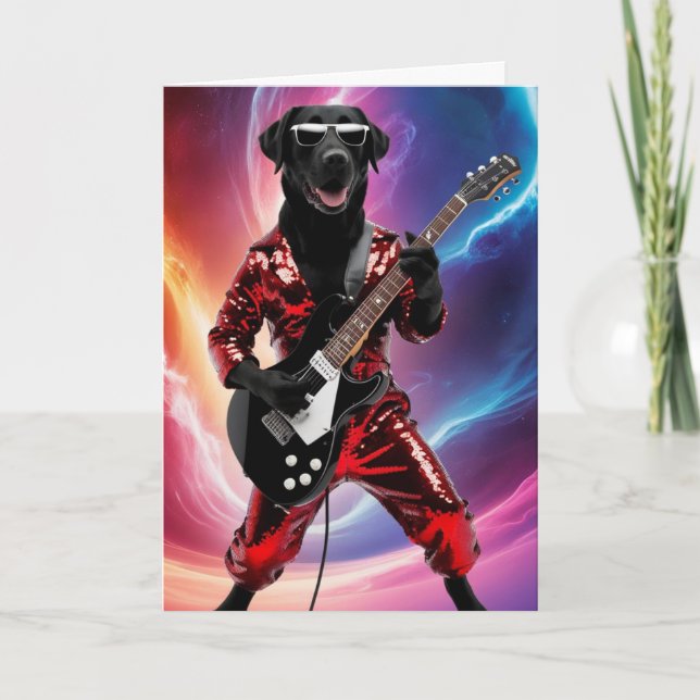Cartão de Rock Star Labrador Preto Engraçado (Frente)