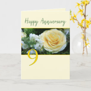 Cartão de Rosa Amarelo de 9° aniversário de cas