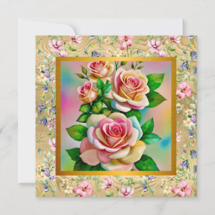 Cartão de Rosa em Aquarela Elegante para o Dia das