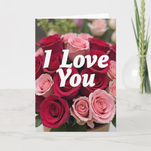 Cartão de Rosas Vermelhas e Rosadas Eu Te Amo (Frente)