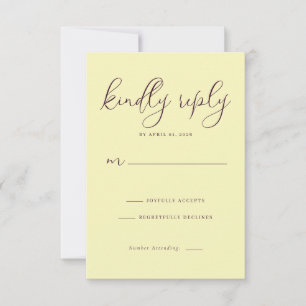 Cartão de RSVP Amarelo Pálido Elegante