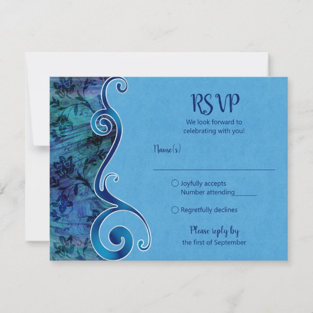 Cartão de RSVP Azul Aqua Personalizável (Frente)