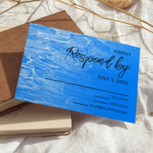 Cartão de RSVP Azul Azure Praia Minimalista