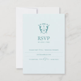 Cartão de RSVP Azul Claro Monograma Site de Casame