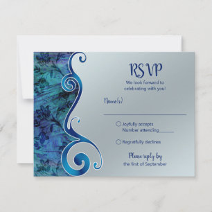 Cartão de RSVP Azul e Prata Personalizável