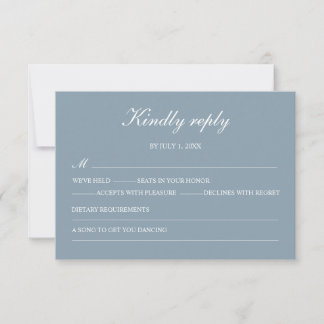 Cartão de RSVP Azul Empoeirado Simples Elegante
