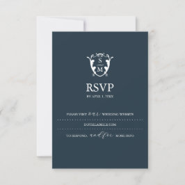 Cartão de RSVP Azul Marinho Monograma Site de Casa
