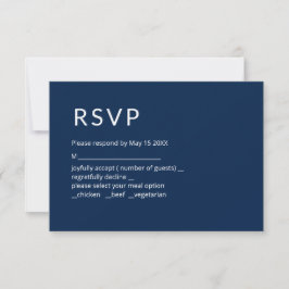 Cartão de RSVP Azul Naval Minimalista