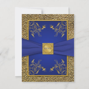 Cartão de RSVP Azul Real e Dourado