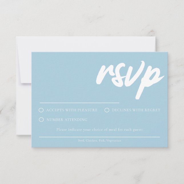 Cartão de RSVP Azul Suave Simples Com Escolha de R (Frente)