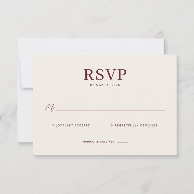 Cartão de RSVP Bege Elegante (Frente)