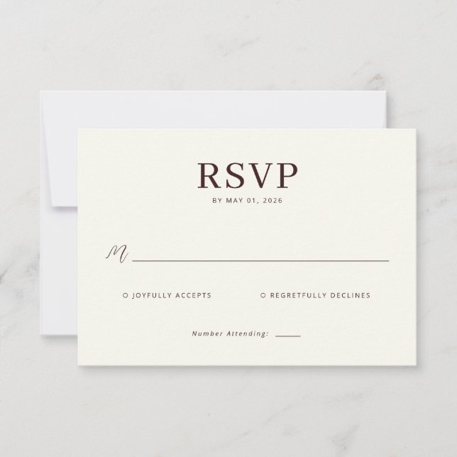Cartão de RSVP Bege Elegante (Frente)