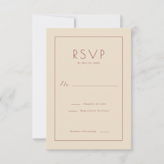 Cartão de RSVP Bege Elegante (Frente)