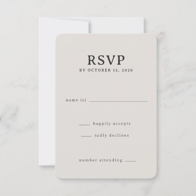 Cartão de RSVP Bege Elegante (Frente)