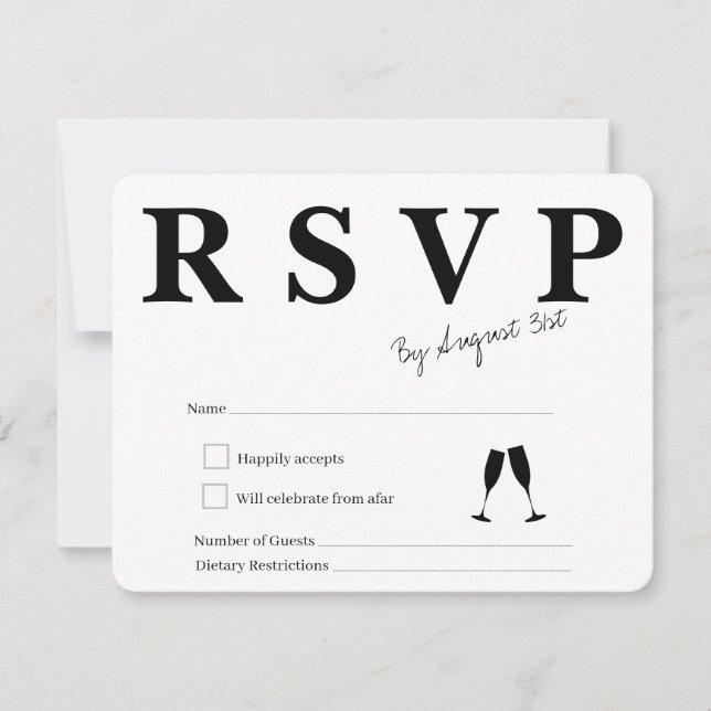 Cartão de RSVP Branco e Preto (Frente)